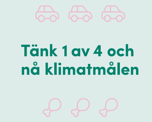 Bild med text: T&auml;nk 1 av 4 och n&aring; klimatm&aring;len